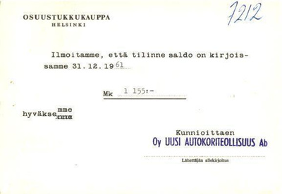 FIRMAKORTTI UUSI AUTOKORITEOLLISUUS TAPANILA/MOSABACKA