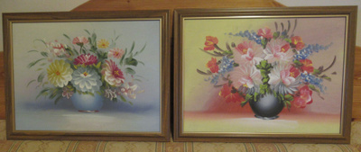 2 kpl kukka-aiheista öljymaalausta koko 32x42cm kerralla