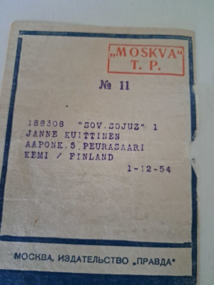 Moskva T.P., osoitelappu v. 1954