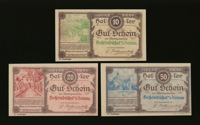 Itävalta Notgeld 10, 20, 50 Heller, Schönbühel