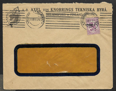 Postilä. - Saarinen 0,40mk (LAPE 72A) Helsinki 30.8.1919
