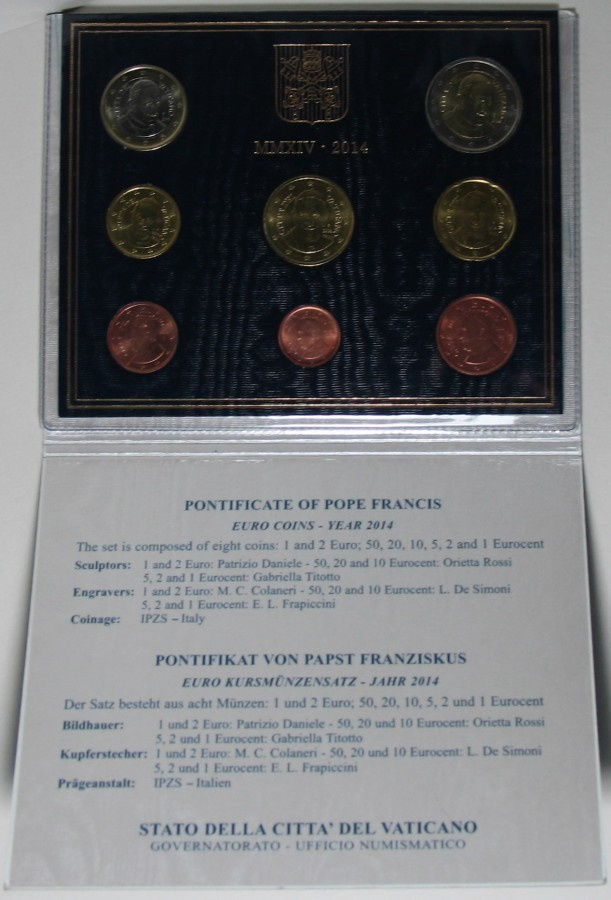 2014 VATIKAANI BU sarja 1c - 2 euro kaikki 8 kolikkoa