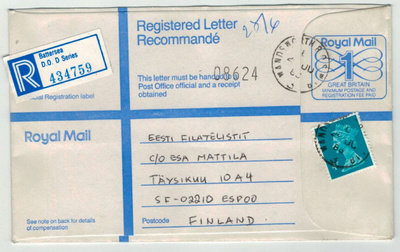 Englanti Mi 826 kirjatulla ehiökuorella Suomeen