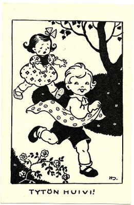 Helga SJÖSTEDT -Tytön huivi- vanha kortti