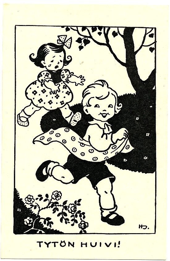 Helga SJÖSTEDT -Tytön huivi- vanha kortti