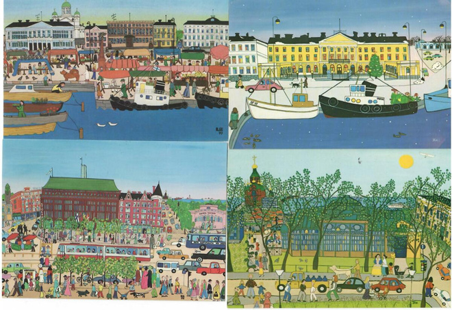 Neljä Helsinki-postikorttia Ilse Ackermann-Hongell