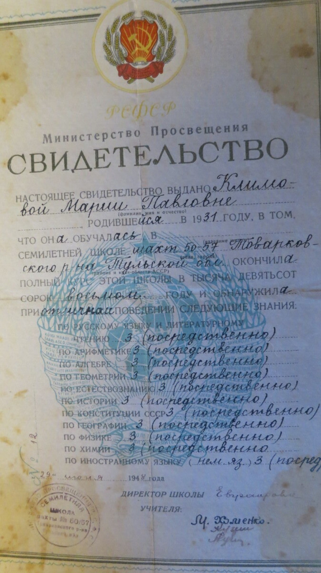 CCCP (Ukraina): Opetusministeriö - todistus 1948