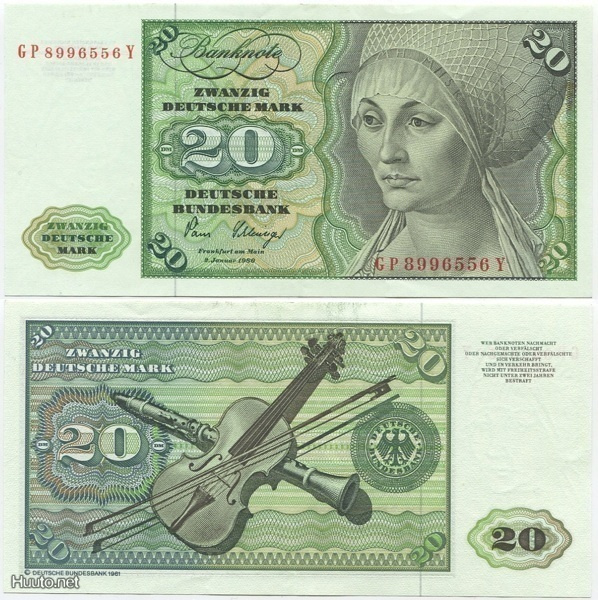 Länsi-Saksa BRD 20 Deutsche Mark 1980 (P-32d) aUNC