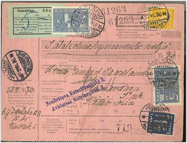 M30 1930 postiennakkopaketin palautus
