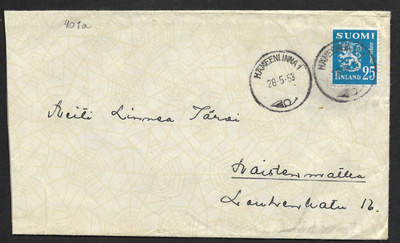 Postilähetys - Yl.m. 25mk (LAPE 401) Hämeenlinna 26.5.1953