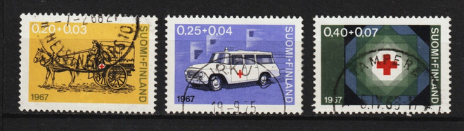 1967 Punaisen Ristin merkkisarja leimattuna