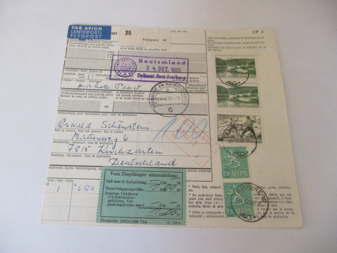 1965 Tampere lentopakettikortti Saksaan lunastus