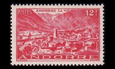 Andorra Fr 127 ** Maisema 12 Fr punainen (1944)