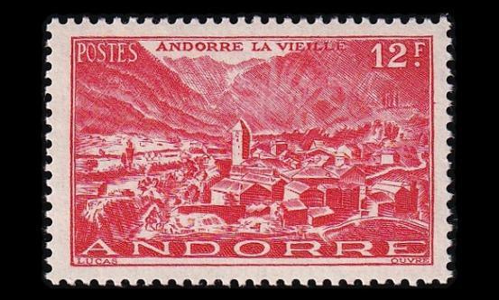 Andorra Fr 127 ** Maisema 12 Fr punainen (1944)