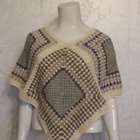 Alina´s Handmade käsin virkattu Poncho valkoinen - harmaa - pikkukuva 1