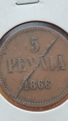 Suomi 5 penniä 1866 virhe