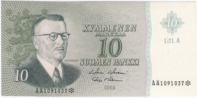 10 Markkaa 1963 Litt.A AÅ-tähti, kl.8-9