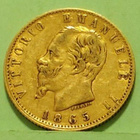 Italia 20 Lire 1865 kulta raha. Kunto hyvä. - pikkukuva 1