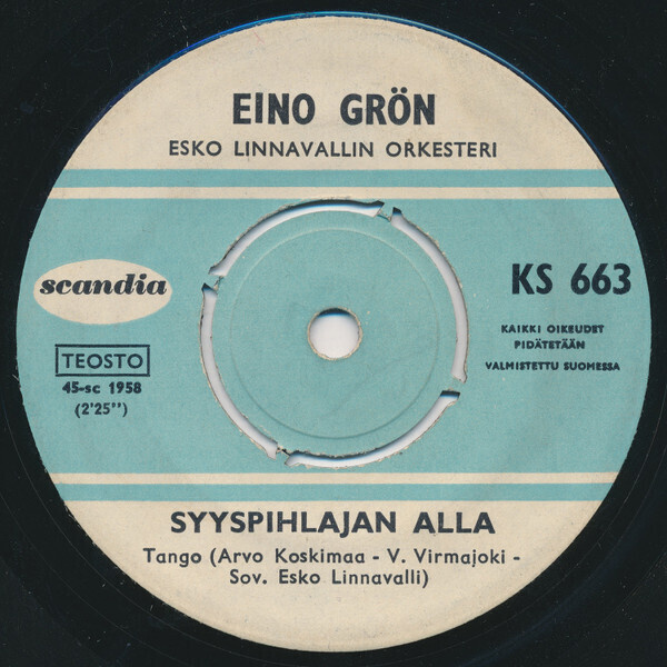 (7") Eino Grön - Tuuleen Kirjoitettu / Syyspihlajan Alla