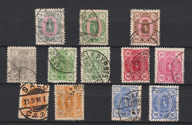 1889-95 Vaakunamerkit leimattuina 2p-10mk