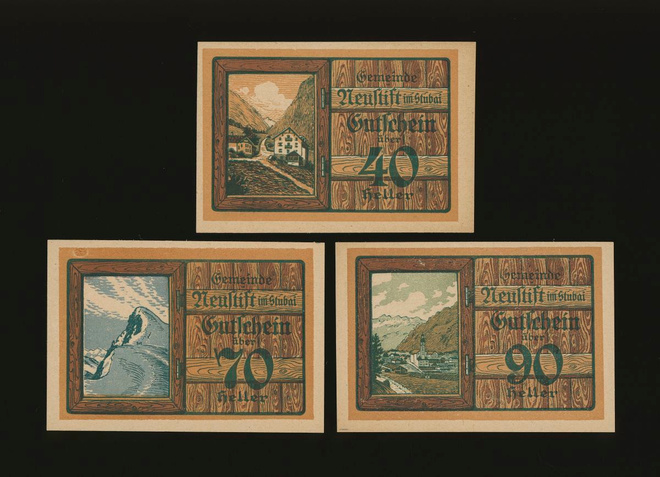 Itävalta Notgeld 40, 70, 90 Heller, Neustift 1920