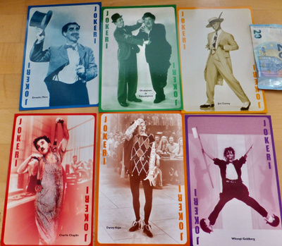 6 VANHAA Jokerikorttia Suomenkieliset Chaplin Jim Carrey etc