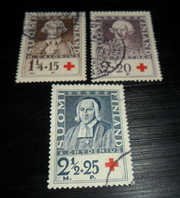 LAPE 188-189-190 PUNAINEN RISTI 1935 PYÖRÖ LEIMATTUINA