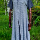 Vintage Sinivalkoinen Ruutumekko Sifonkimainen M/L Indonesia - pikkukuva 2