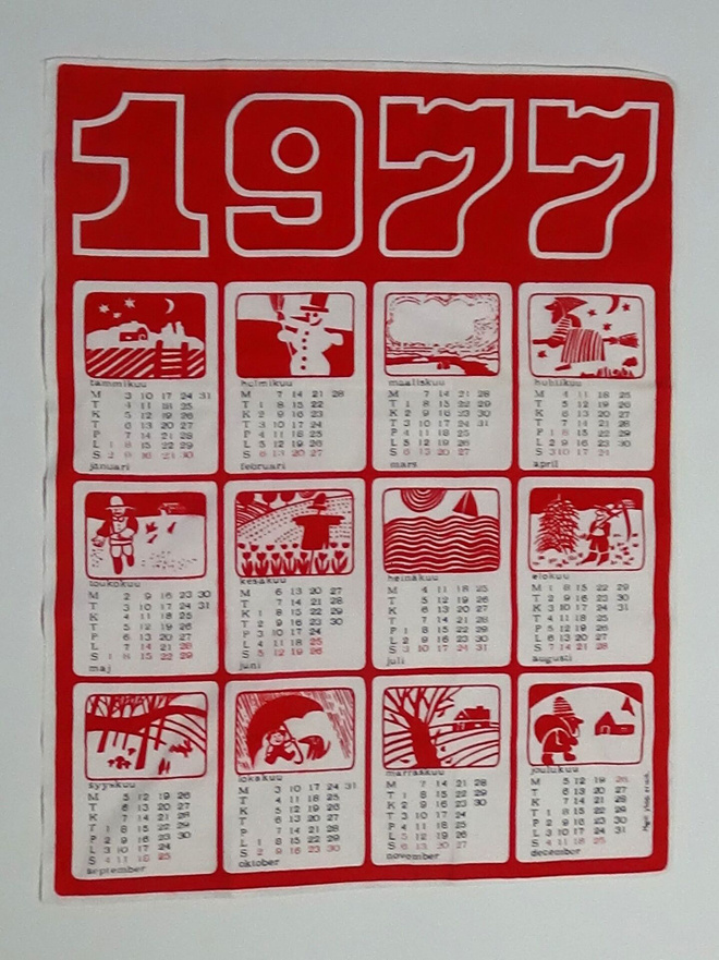 Kalenteripyyhe vuosi 1977 - ei käytetty