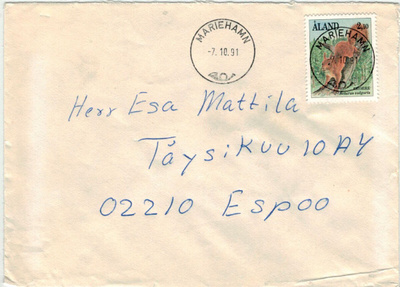 Ahvenanmaa 1991 orava kirje Suomeen