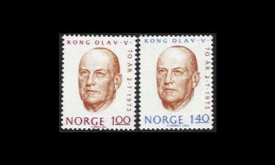 Norja 664-5 ** Kuningas Olav 70v (1973)