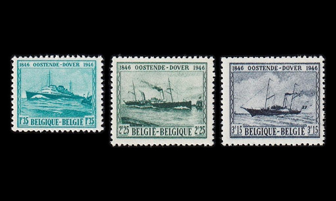 Belgia 755-7 ** Ostend-Doverin lautta 100v (1946)