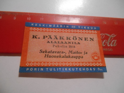 TT Etiketti Puijo K.Pääkkönen Alalaanila
