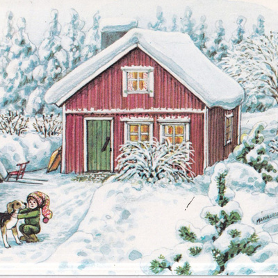 Marjaliisa Pitkäranta, Tyttö ja koira ulkona , tonttu . e309