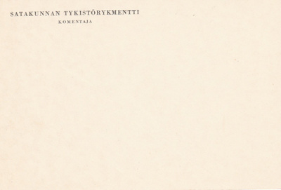 Sotilaspostia, SATAKUNNAN TYKISTÖRYKMENTTI, KOMENTAJA