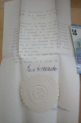 VANHA Valtakirja Presidentti Relander Nimmari 1925