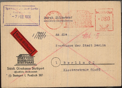 BRD 1950 pikakieje frankkeerausleimalla