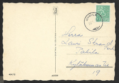 Postil. - Yl.m. 10mk (LAPE 430) Hyrylä 22.12.58