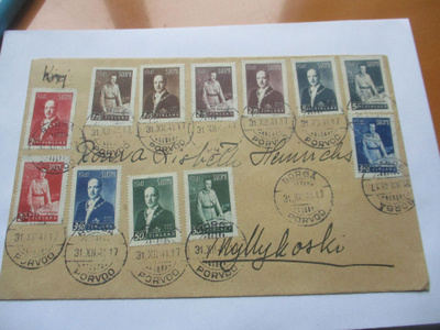 1941 Porvoo presidenttimerkkejä 12 kpl kuorella