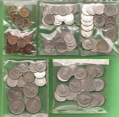 Sveitsin kolikoita eri vuosilta yht. 137 kpl & 57,49 CHF