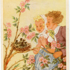 Lapsi - Pari ihailee linnun pesää - Kortti 1940-50-luvulta - pikkukuva 2