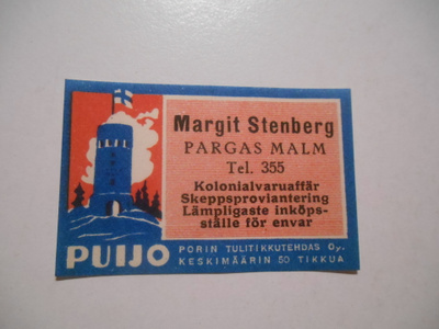 TT Etiketti Puijo Margit Stenberg Pargas Malm