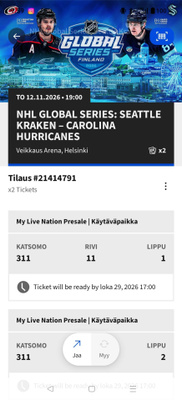 NHL Global Series To 12.11.2026 | Liput 2kpl