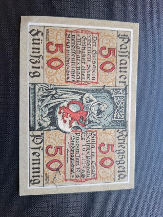 Saksa Kriegsgeld Passau 50 Pfennig 1918