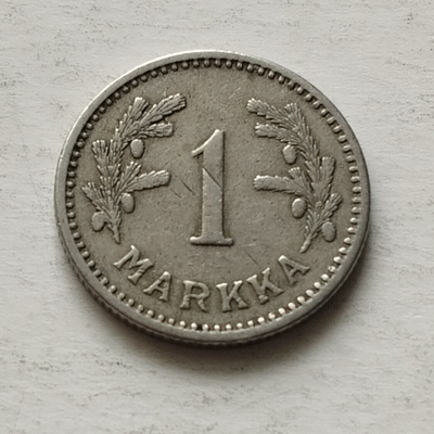 1 mk, circ, v . 1929 CuNi, päällelyönti