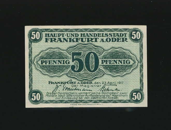 Saksa Notgeld 50 Pfg, Frankfurt an der Oder 1917