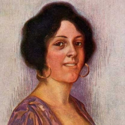 NAINEN / Tummahiuksinen lady ja korvarenkaat. 1910-l.