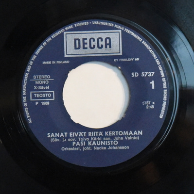Single: Kaunisto, Pasi - Sanat eivät riitä kertomaan / Jos..