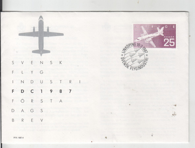 Ruotsi  FDC 1987  25 kr lentokone.