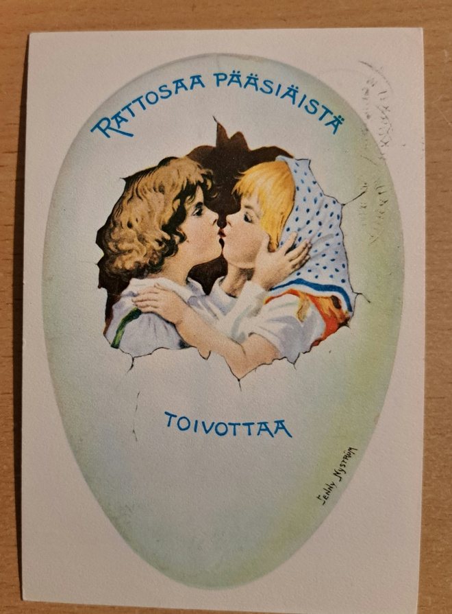 Jenny Nyström: UP pk, lapset pussaa, ,kulkenut 1986